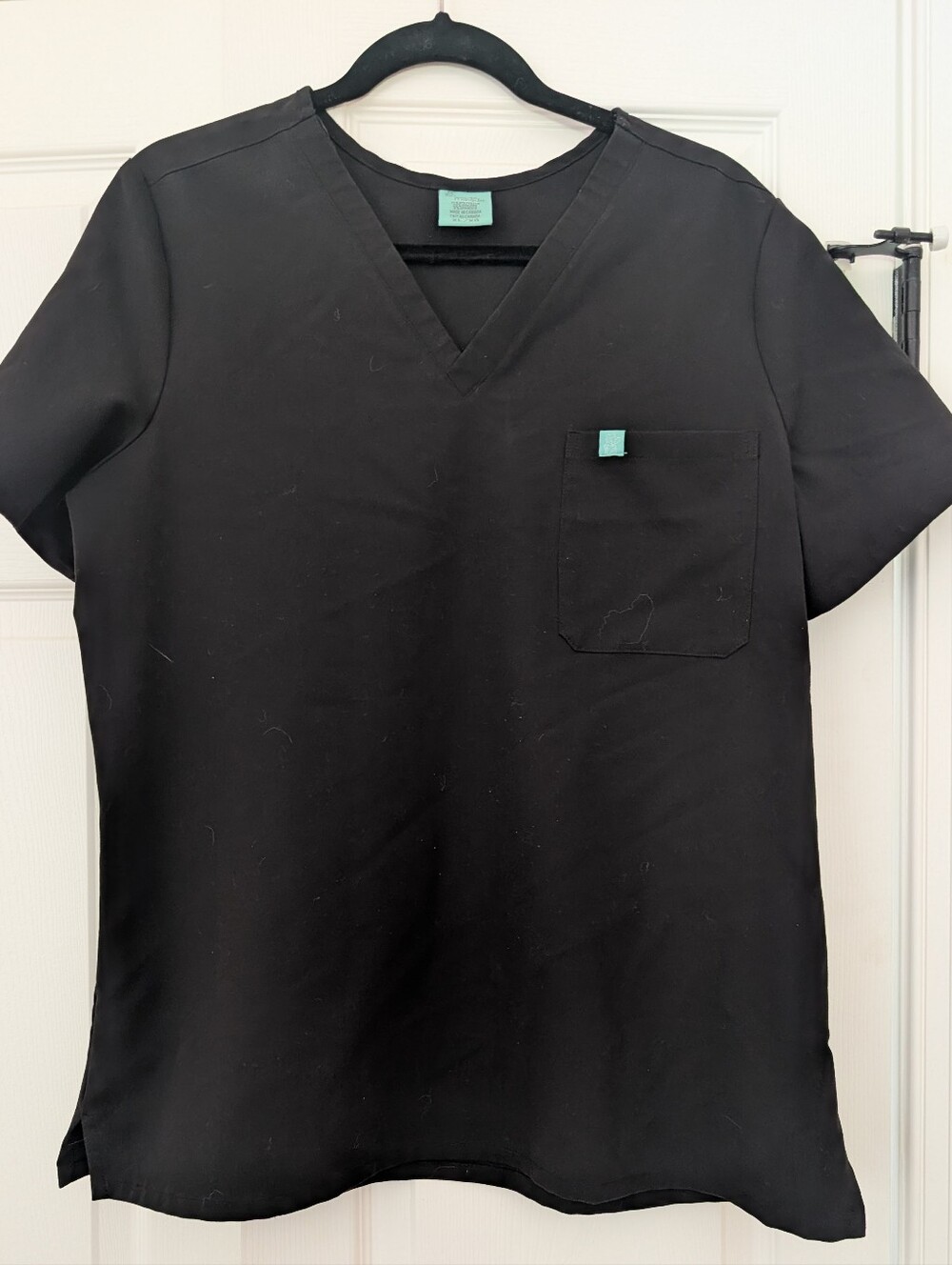 Women's Black V-Neck Scrub Top with Chest Pocket
